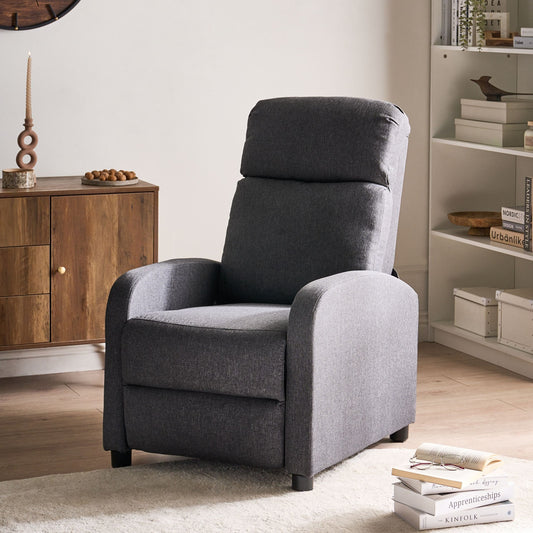 Reclining Armchair DarkGrey Faux Linen With Wooden Frame