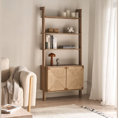 Bookcase Light Brown Particle Board With Paper Rope