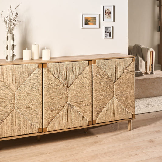 3 Door Sideboard Brown Particle Board 150cm Paper Rope