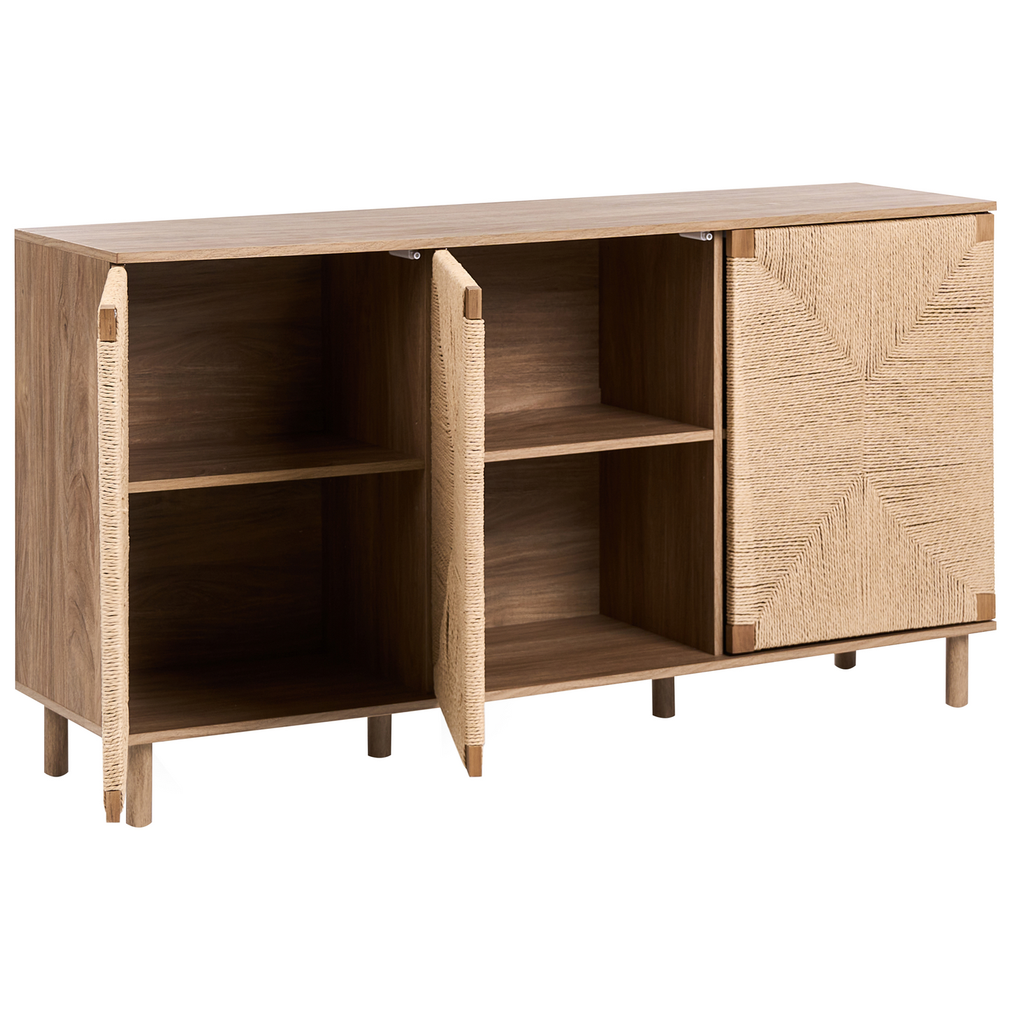 3 Door Sideboard Brown Particle Board 150cm Paper Rope