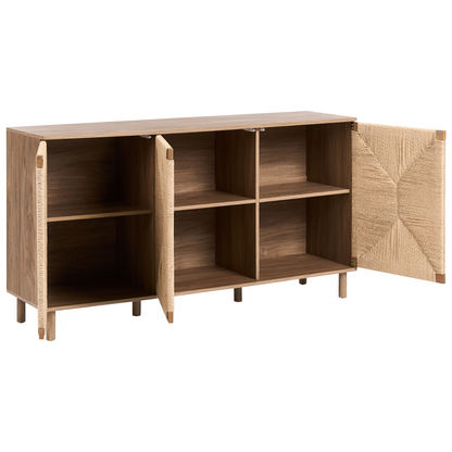 3 Door Sideboard Brown Particle Board 150cm Paper Rope