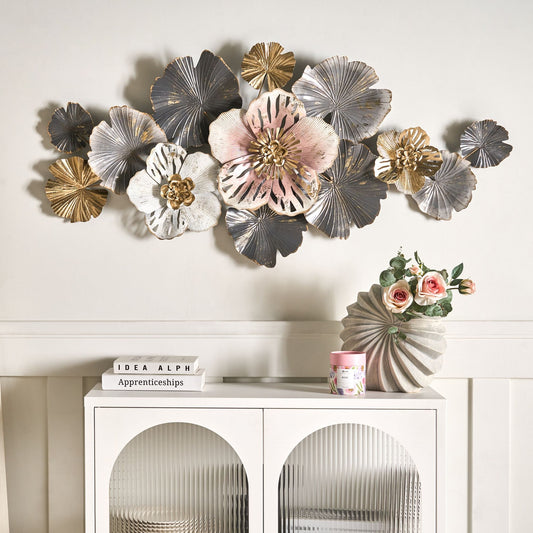 Multicolour Wall Decor Metal Floral Leaf Sculpture