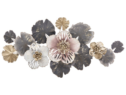 Multicolour Wall Decor Metal Floral Leaf Sculpture