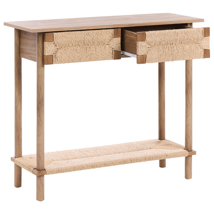 Console Table Two Drawer Light Brown Particle Board With Paper Rope Fronts Modern Boho Living Room