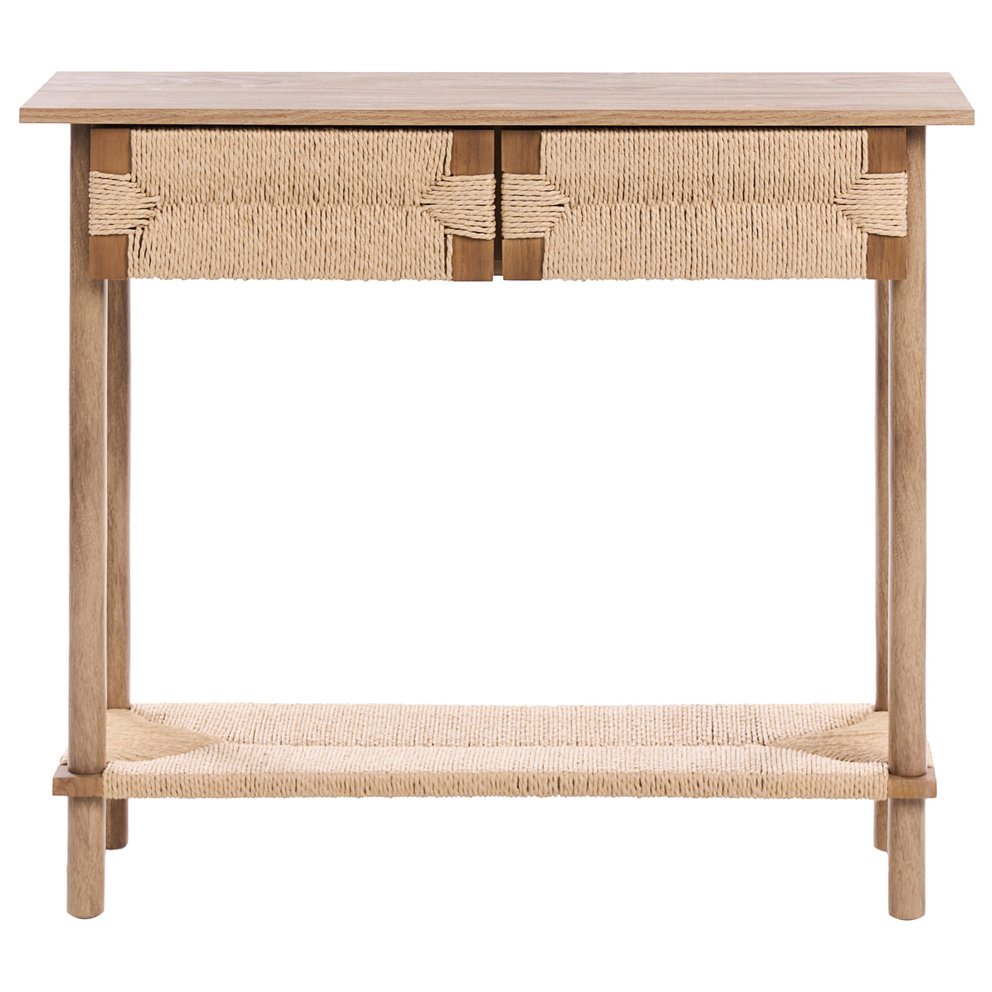 Console Table Two Drawer Light Brown Particle Board With Paper Rope Fronts Modern Boho Living Room
