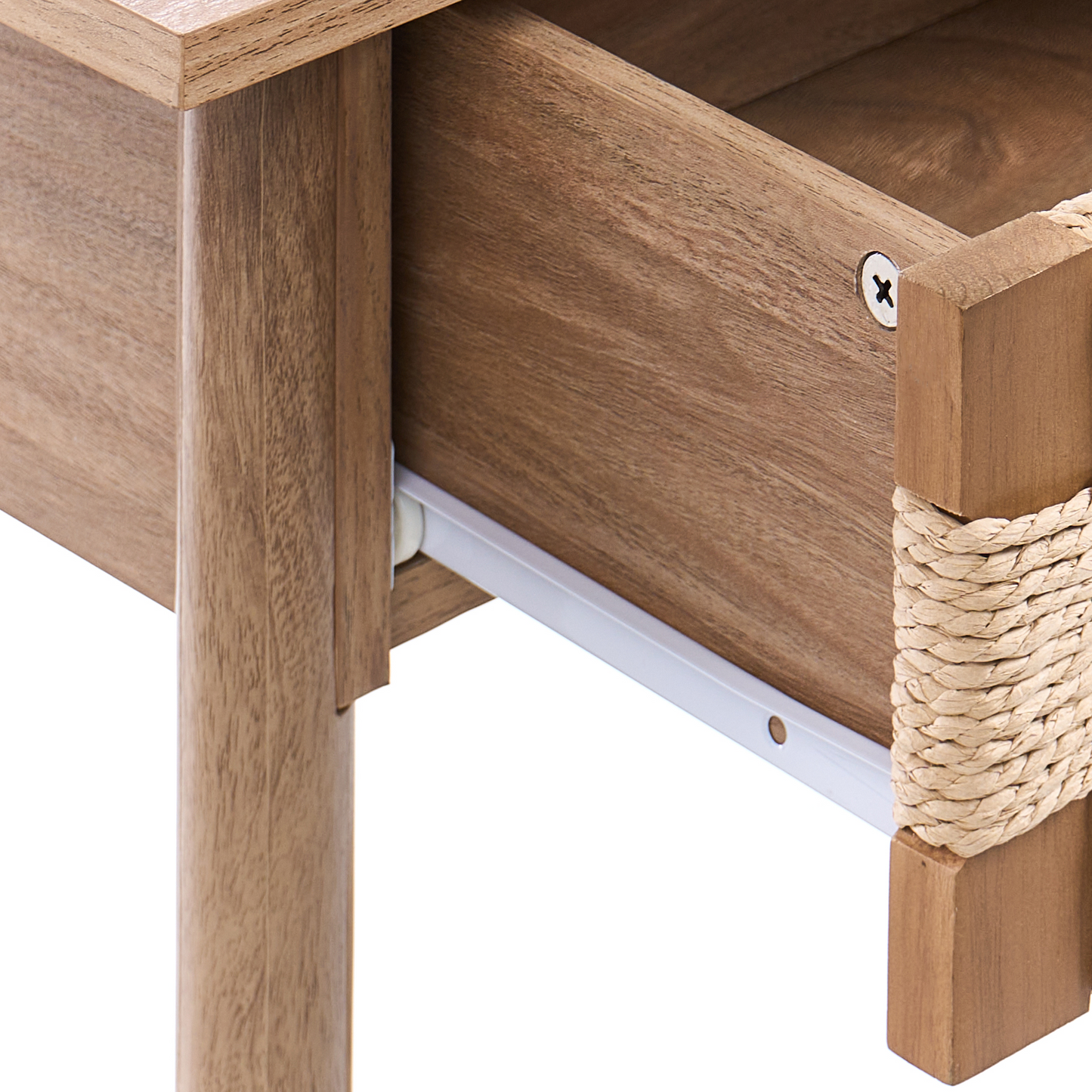 Console Table Two Drawer Light Brown Particle Board With Paper Rope Fronts Modern Boho Living Room