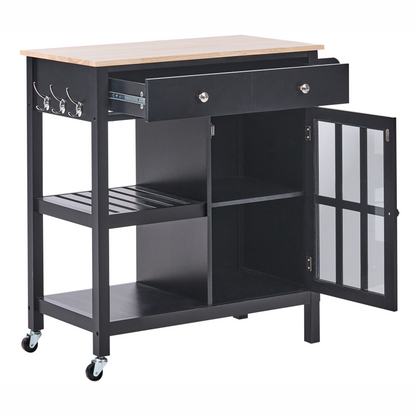 NordicHome Scandinavian Kitchen Trolley Black MDF Pine Wood Castors