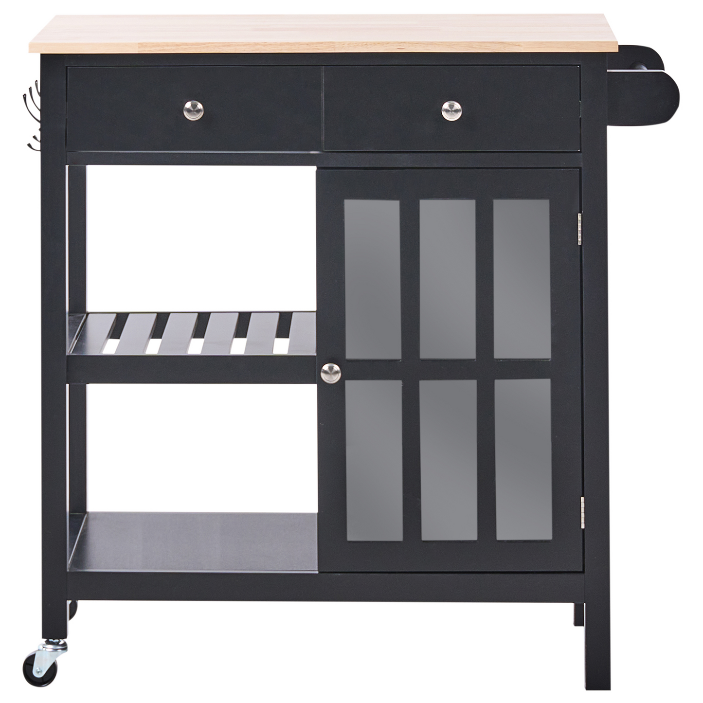 NordicHome Scandinavian Kitchen Trolley Black MDF Pine Wood Castors