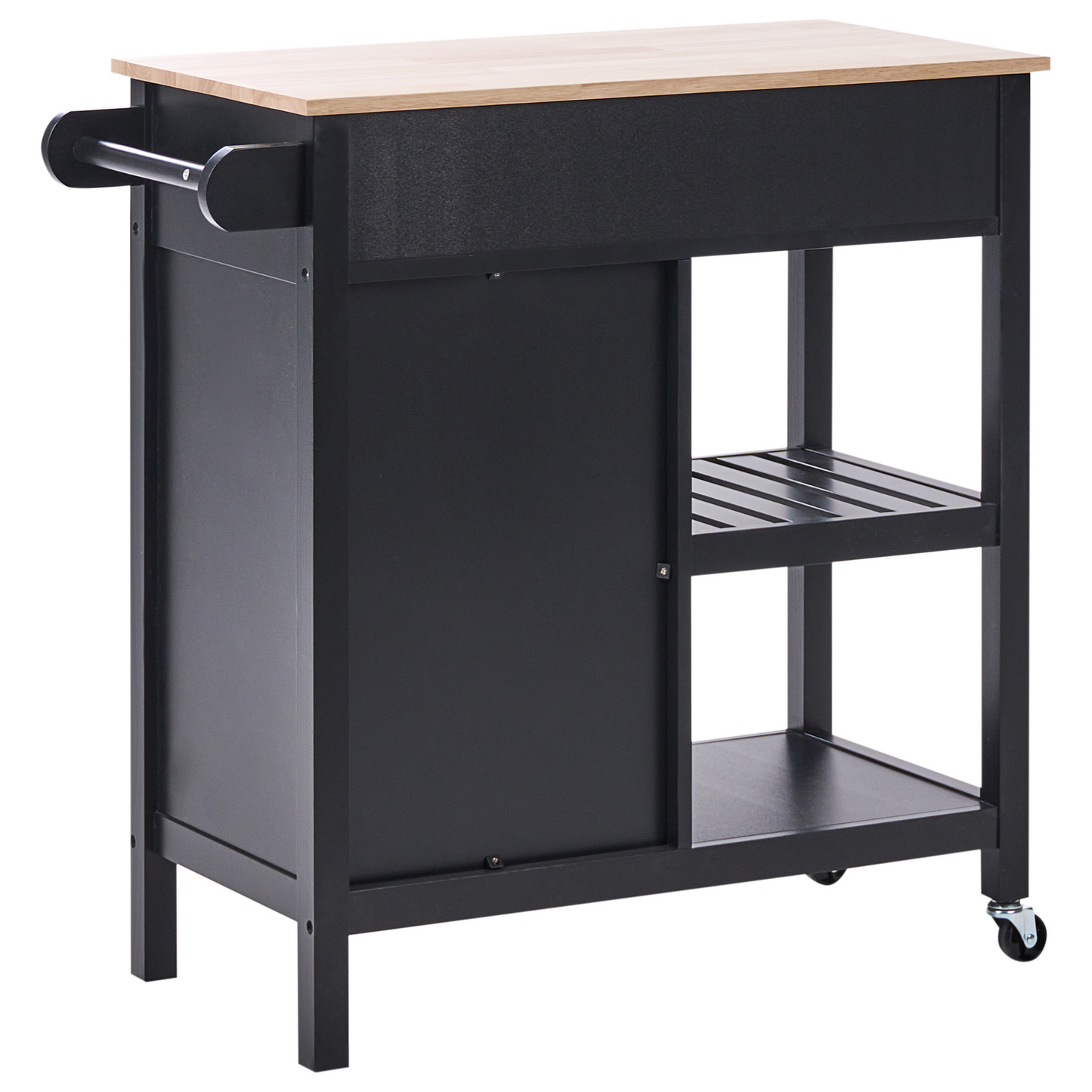 NordicHome Scandinavian Kitchen Trolley Black MDF Pine Wood Castors