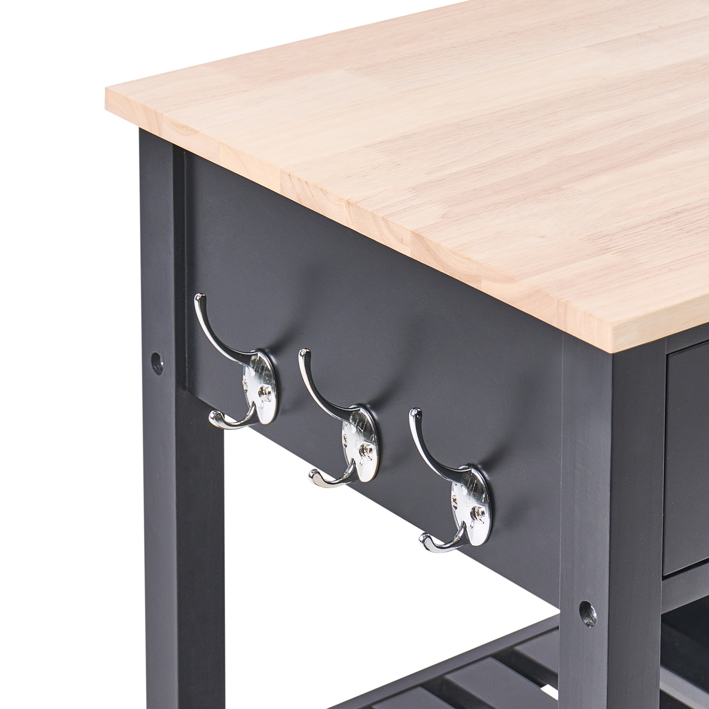 NordicHome Scandinavian Kitchen Trolley Black MDF Pine Wood Castors