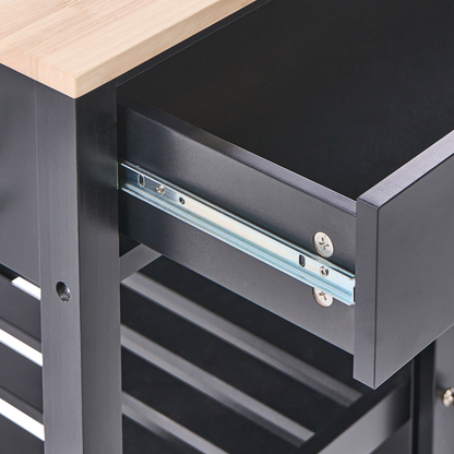 NordicHome Scandinavian Kitchen Trolley Black MDF Pine Wood Castors