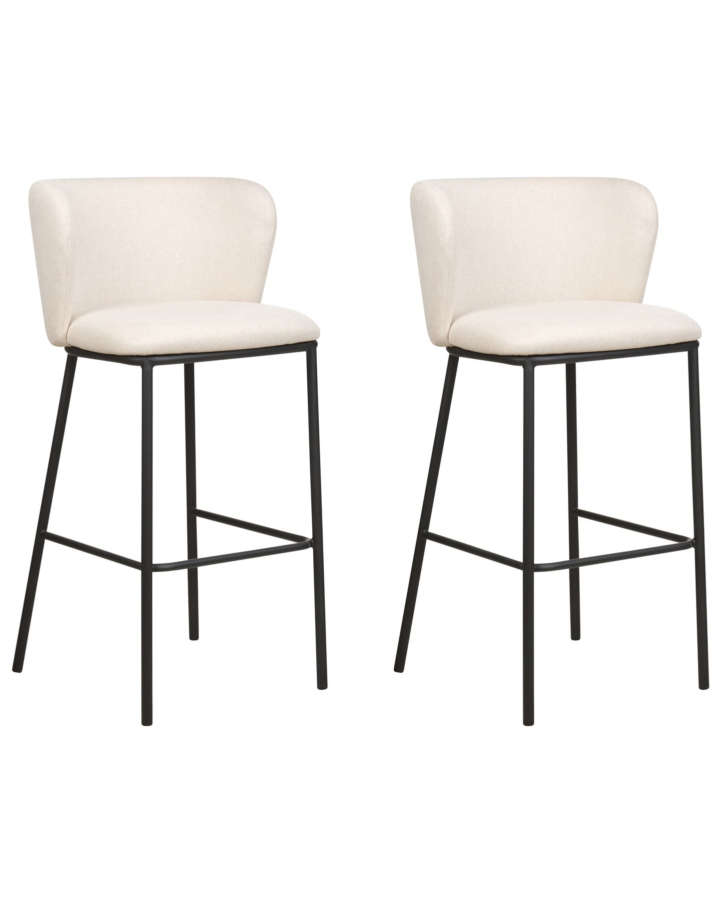 Set Of 2 Bar Chairs Off White Polyester Curved Backrest
