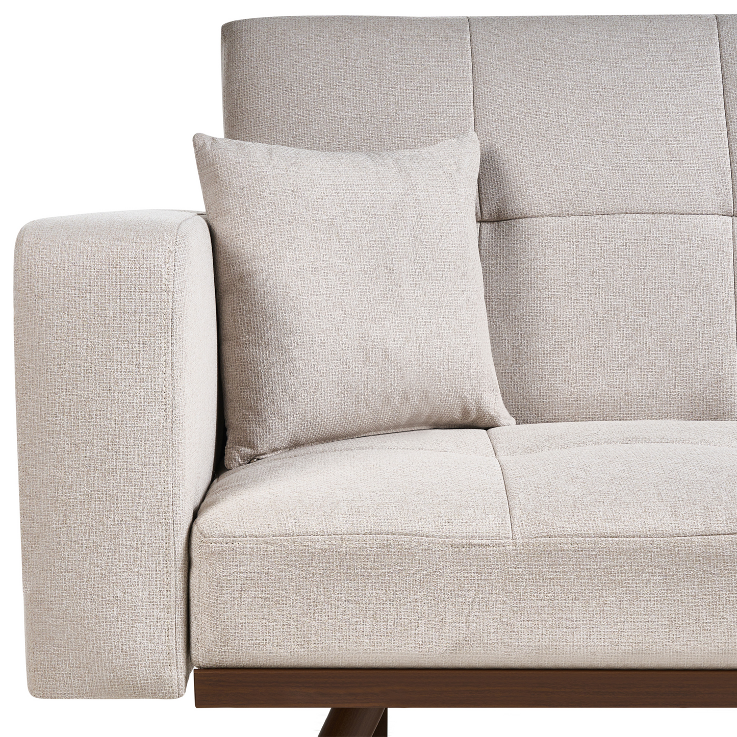 Sofa Bed Light Beige Tufted 3 Seater With Iron Legs