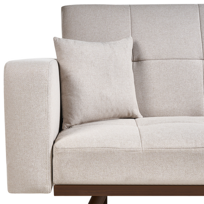Sofa Bed Light Beige Tufted 3 Seater With Iron Legs