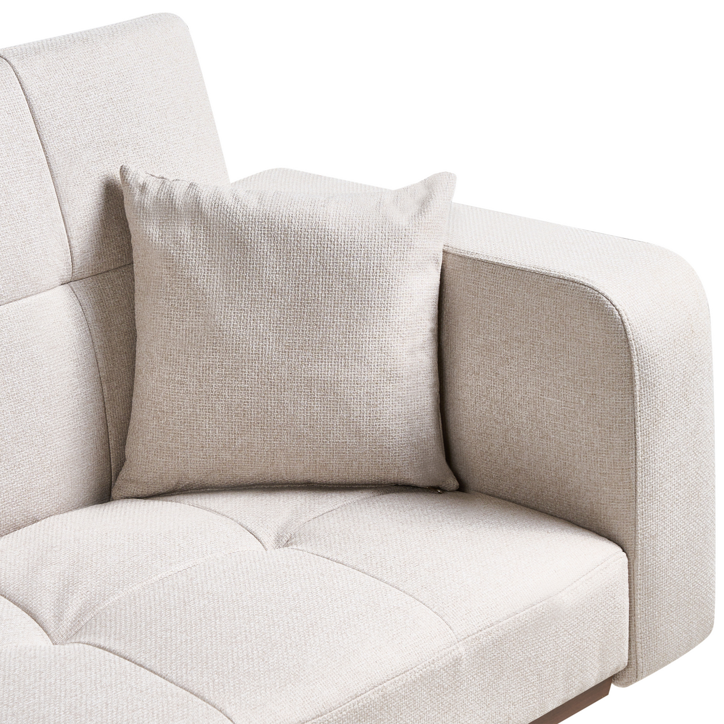 Sofa Bed Light Beige Tufted 3 Seater With Iron Legs