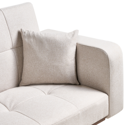 Sofa Bed Light Beige Tufted 3 Seater With Iron Legs