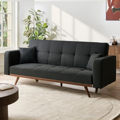 Elegance Home Sofa Bed Black Polyester Tufted 3 Seater Iron Legs