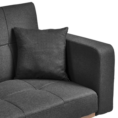 Elegance Home Sofa Bed Black Polyester Tufted 3 Seater Iron Legs
