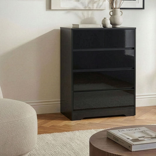 ScandiNest Black Five Drawer Sideboard MDF Storage Unit in Scandinavian Style for Modern Living