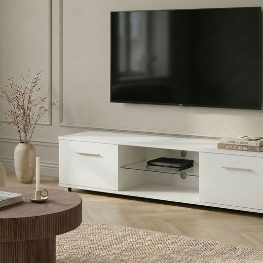 Aurora TV Stand White MDF Metal Legs With LED Cable Management