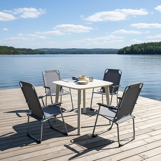 Garden Chairs Set Of Four Grey Powder Coated Steel Frame Folding Mesh