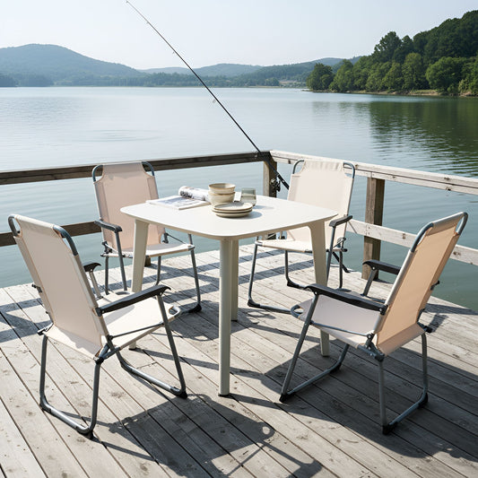 Home Beige Folding Garden Chairs Set Of 4 Powder Coated Steel Outdoor Patio Furniture