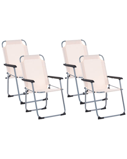 Home Beige Folding Garden Chairs Set Of 4 Powder Coated Steel Outdoor Patio Furniture