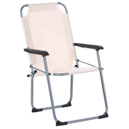 Home Beige Folding Garden Chairs Set Of 4 Powder Coated Steel Outdoor Patio Furniture