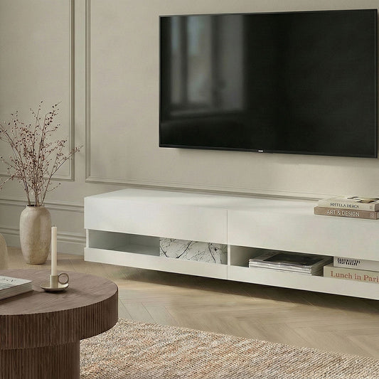 AuroraHome TV Stand White MDF LED Cabinet With Cable Management