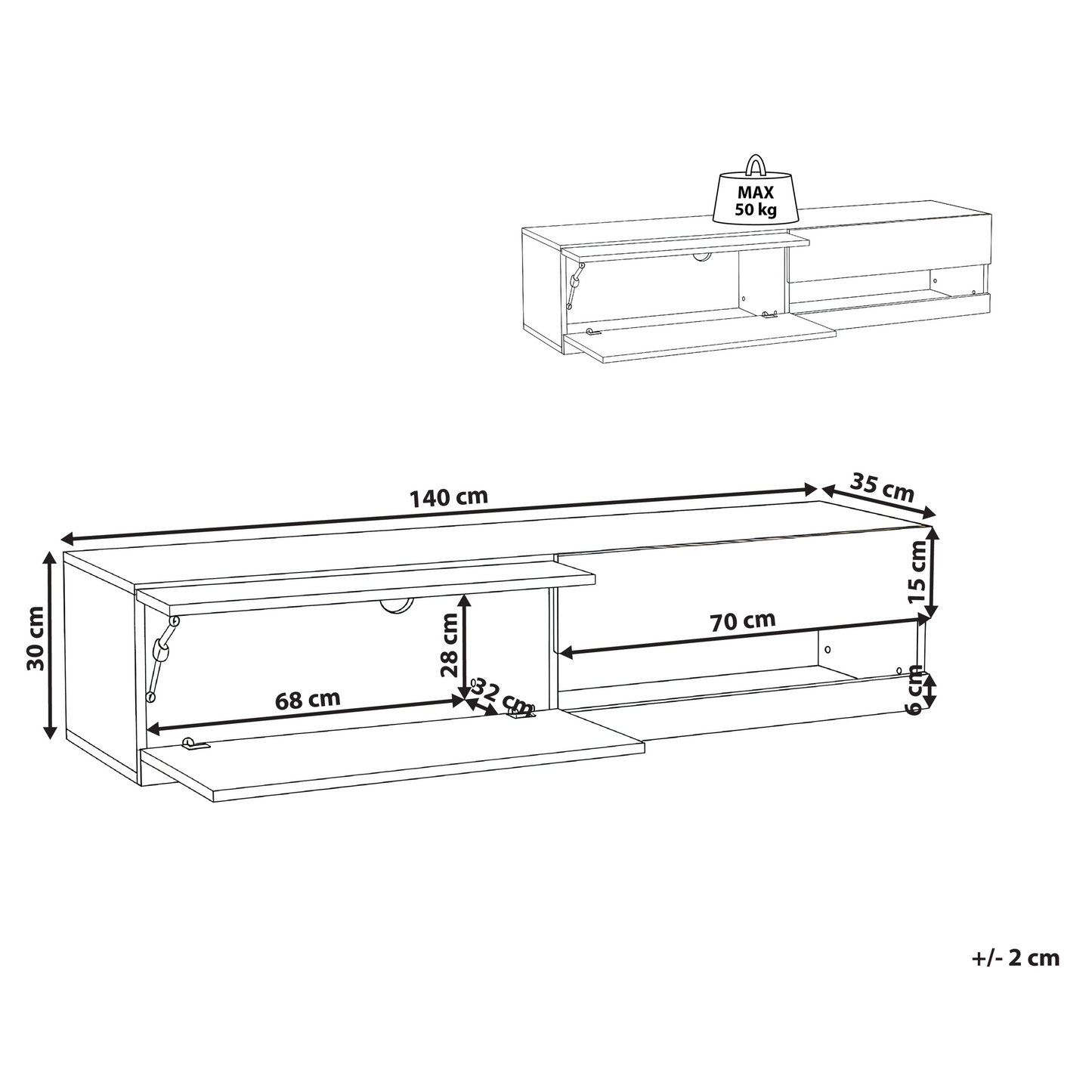 AuroraHome TV Stand White MDF LED Cabinet With Cable Management