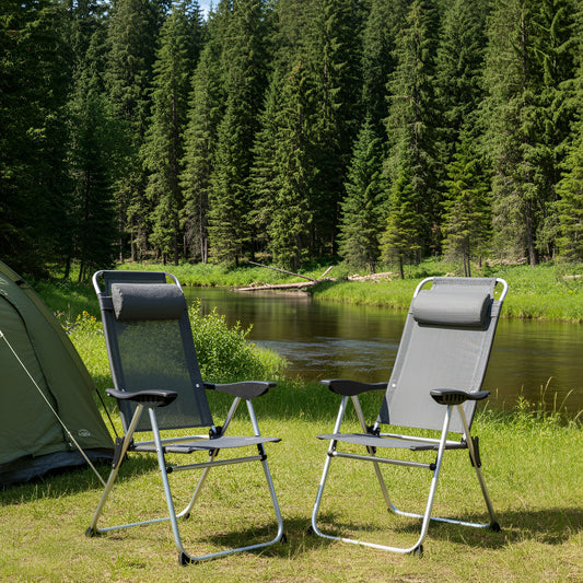 Folding Chairs Grey Aluminium Adjustable Backrest Set Of 2