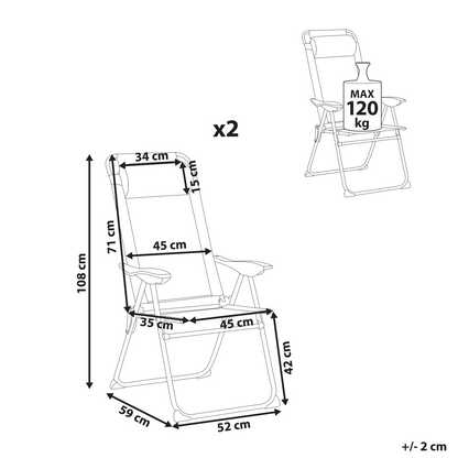 Folding Chairs Grey Aluminium Adjustable Backrest Set Of 2