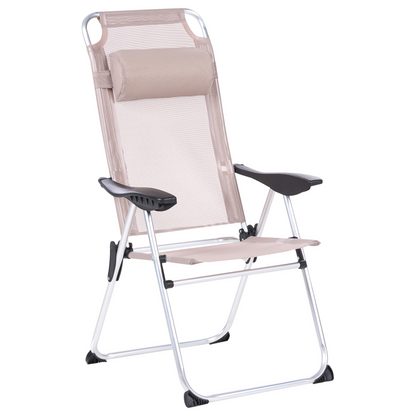 Beige Folding Garden Chairs Set of 2 With Adjustable Backrest