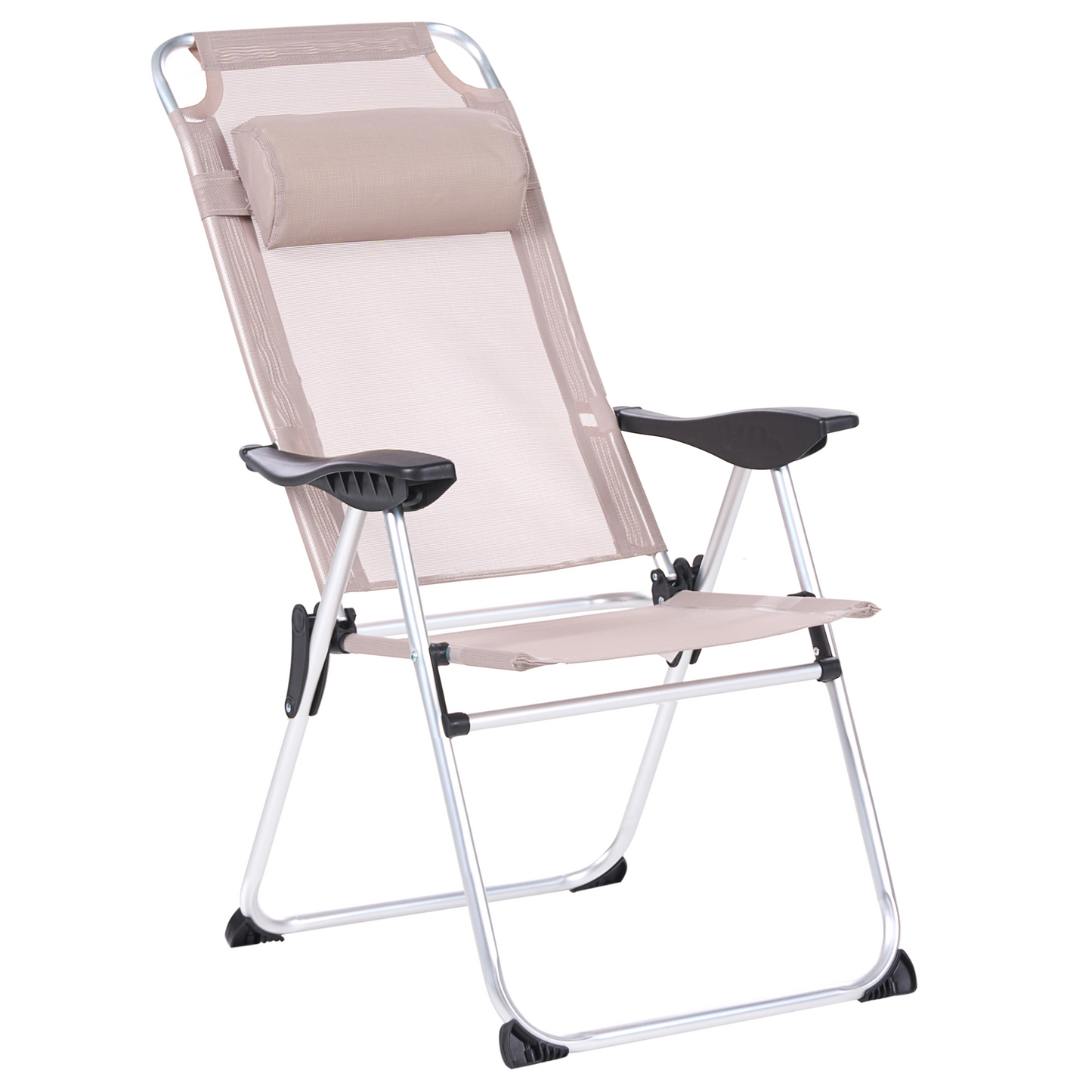 Beige Folding Garden Chairs Set of 2 With Adjustable Backrest