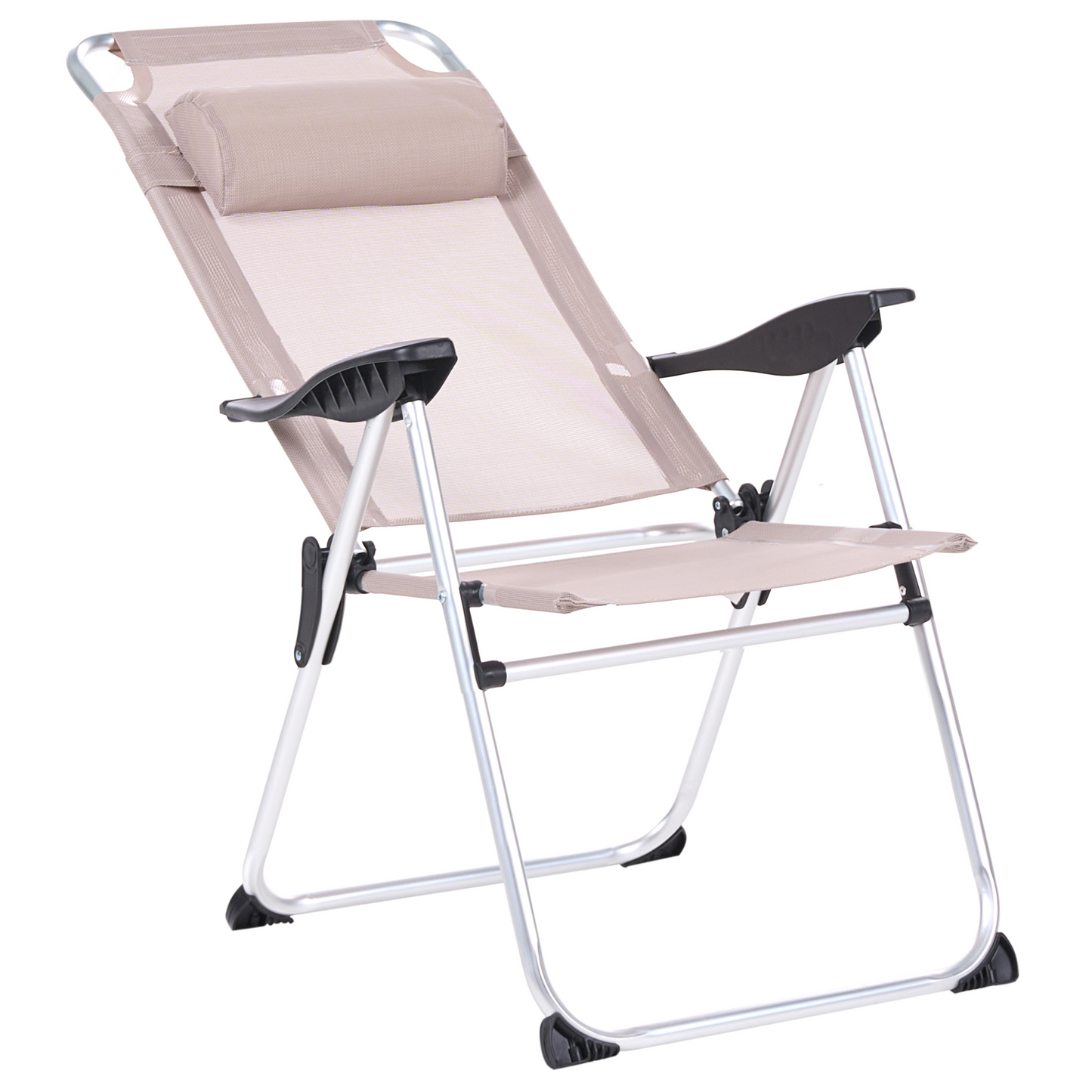 Beige Folding Garden Chairs Set of 2 With Adjustable Backrest