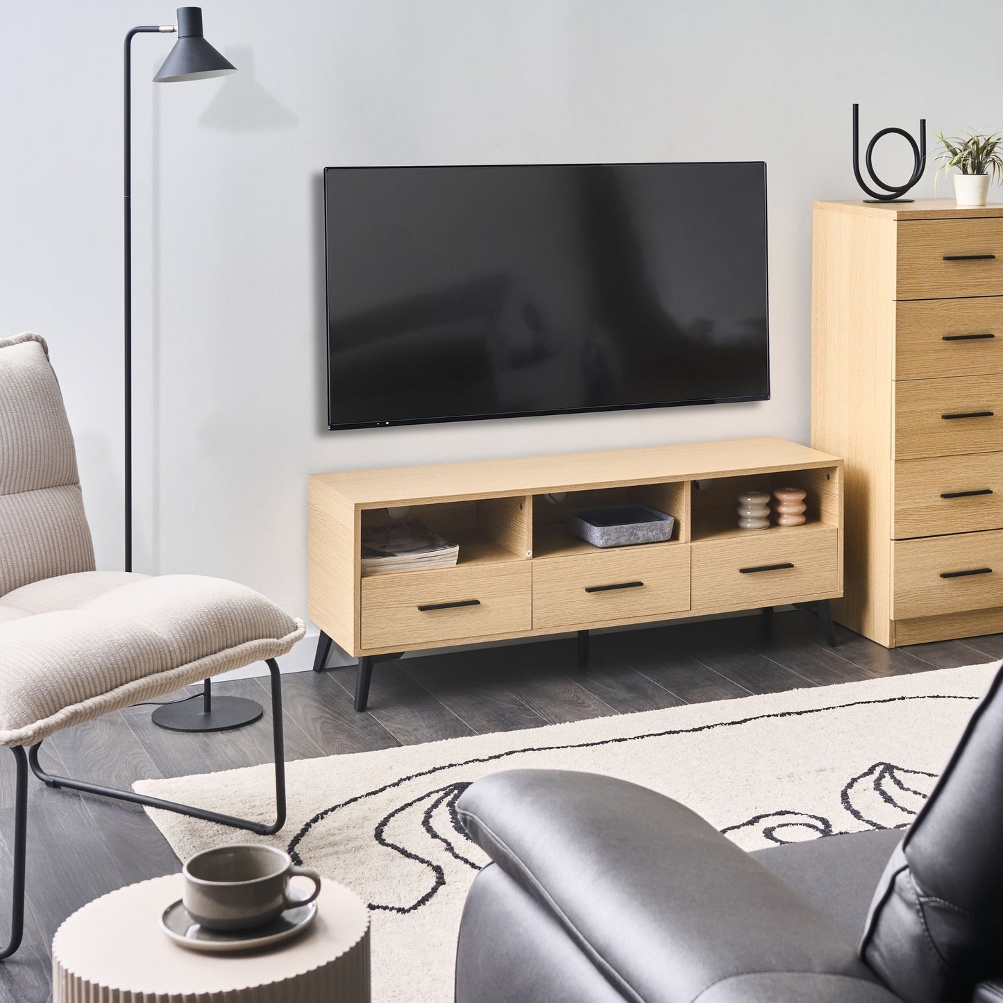 NordicNest Black 5 Drawer Chest MDF Sideboard