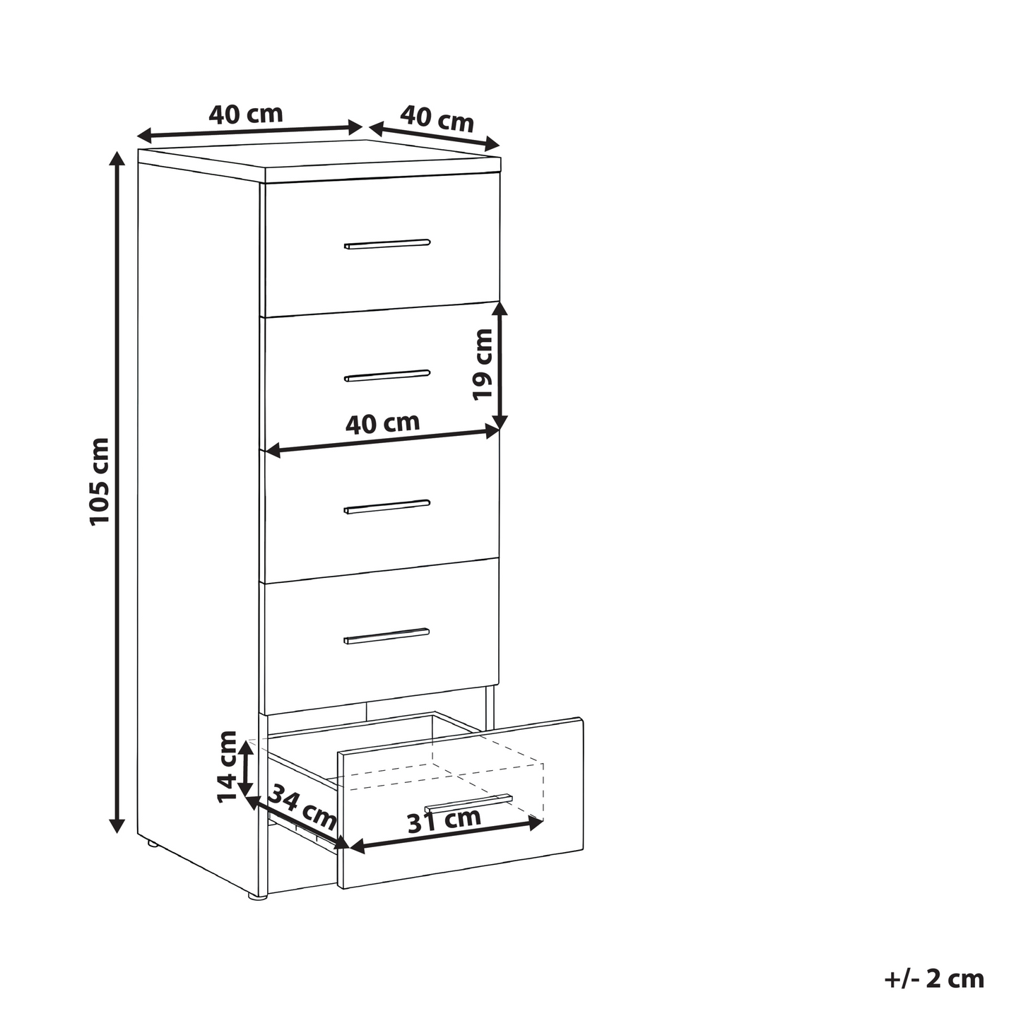 NordicNest Black 5 Drawer Chest MDF Sideboard