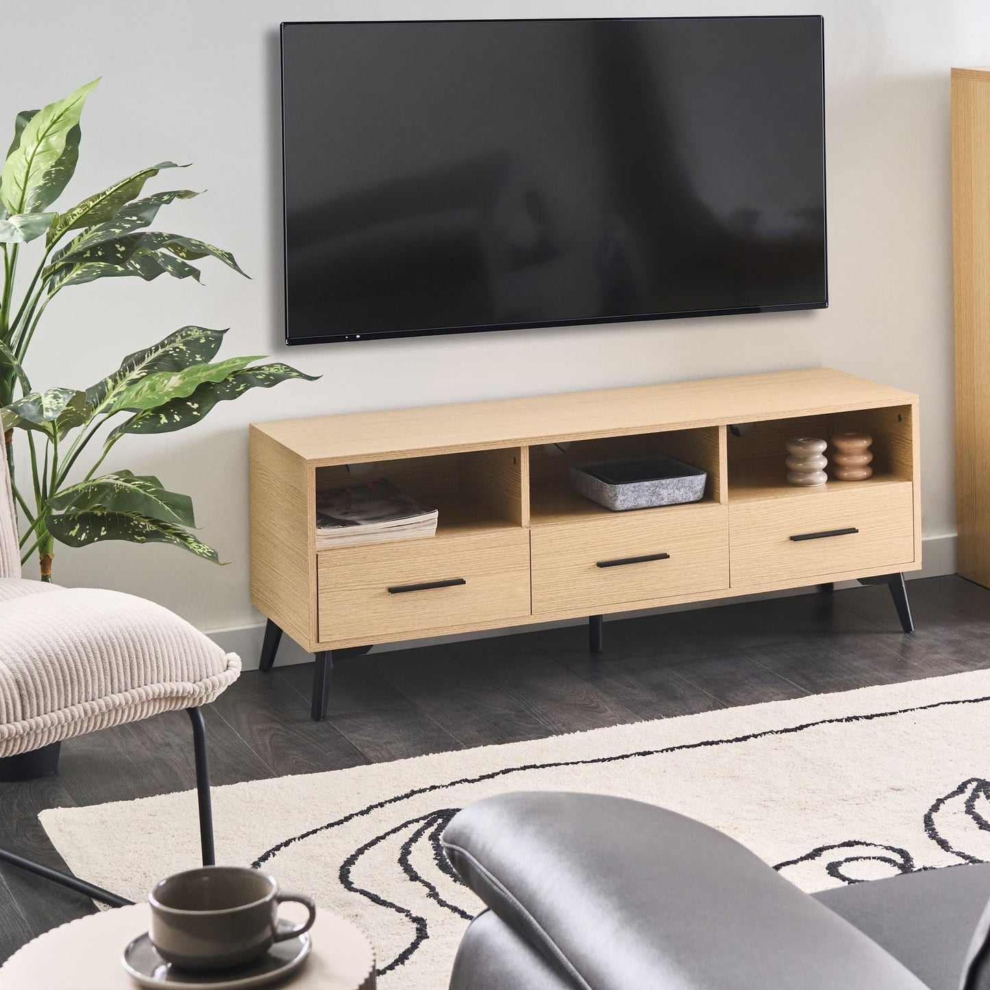 LumaHome TV Stand Light Brown MDF Modern Cable Management