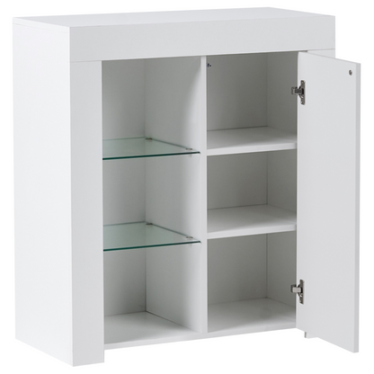 White MDF Sideboard One Door Cabinet With LED Lighting Minimalist