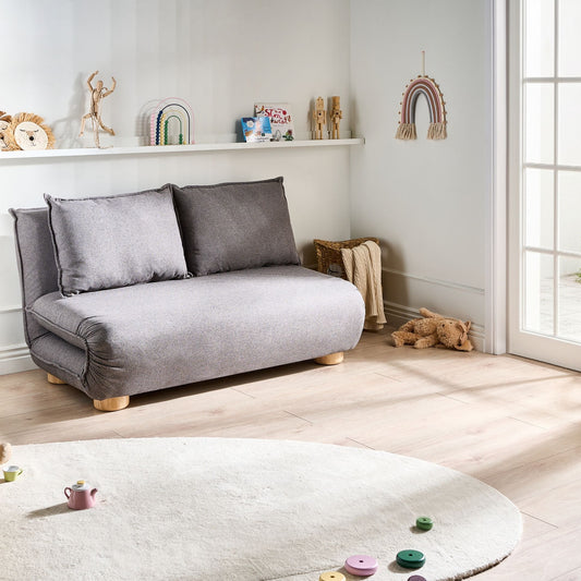 Sofa Bed Dark Grey Faux Linen 2 Seater Armless Wooden Legs