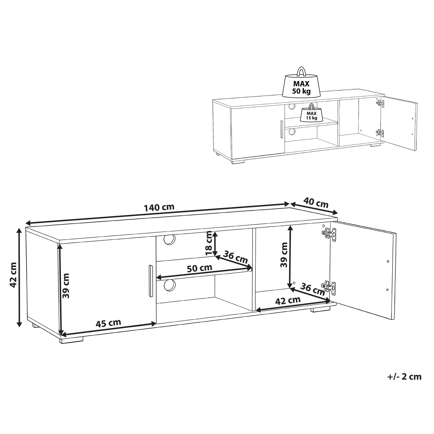 Lumina TV Stand White MDF Cabinet With Metal Legs Cable Management