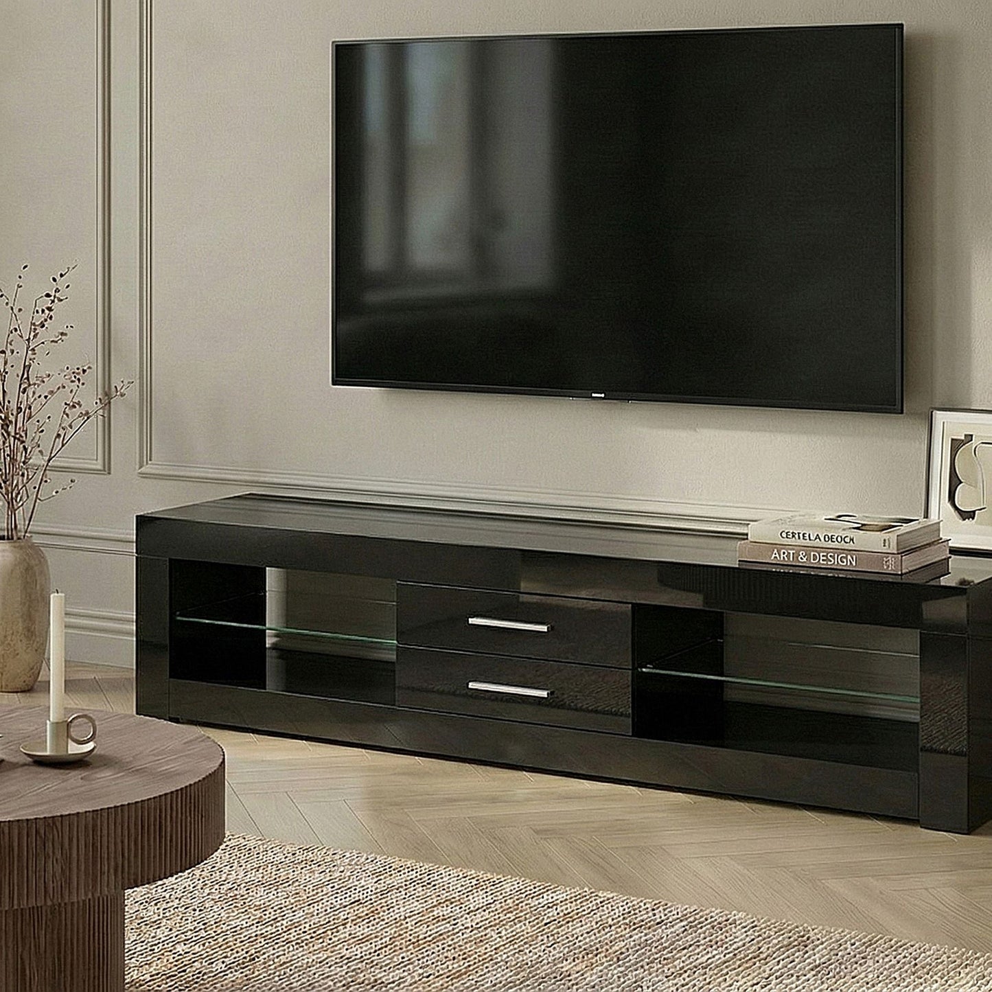 Zenith TV Stand Black MDF Modern Cabinet with Cable Management