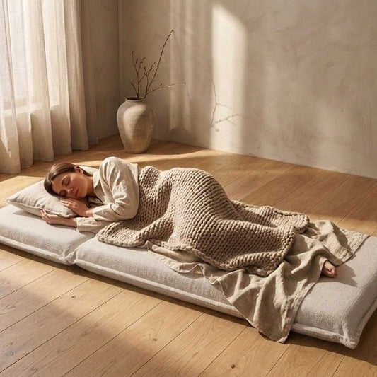 Sofa Bed Floor Chair Off White Fabric Upholstery Single Sleeper 6 Position Backrest Modern Design