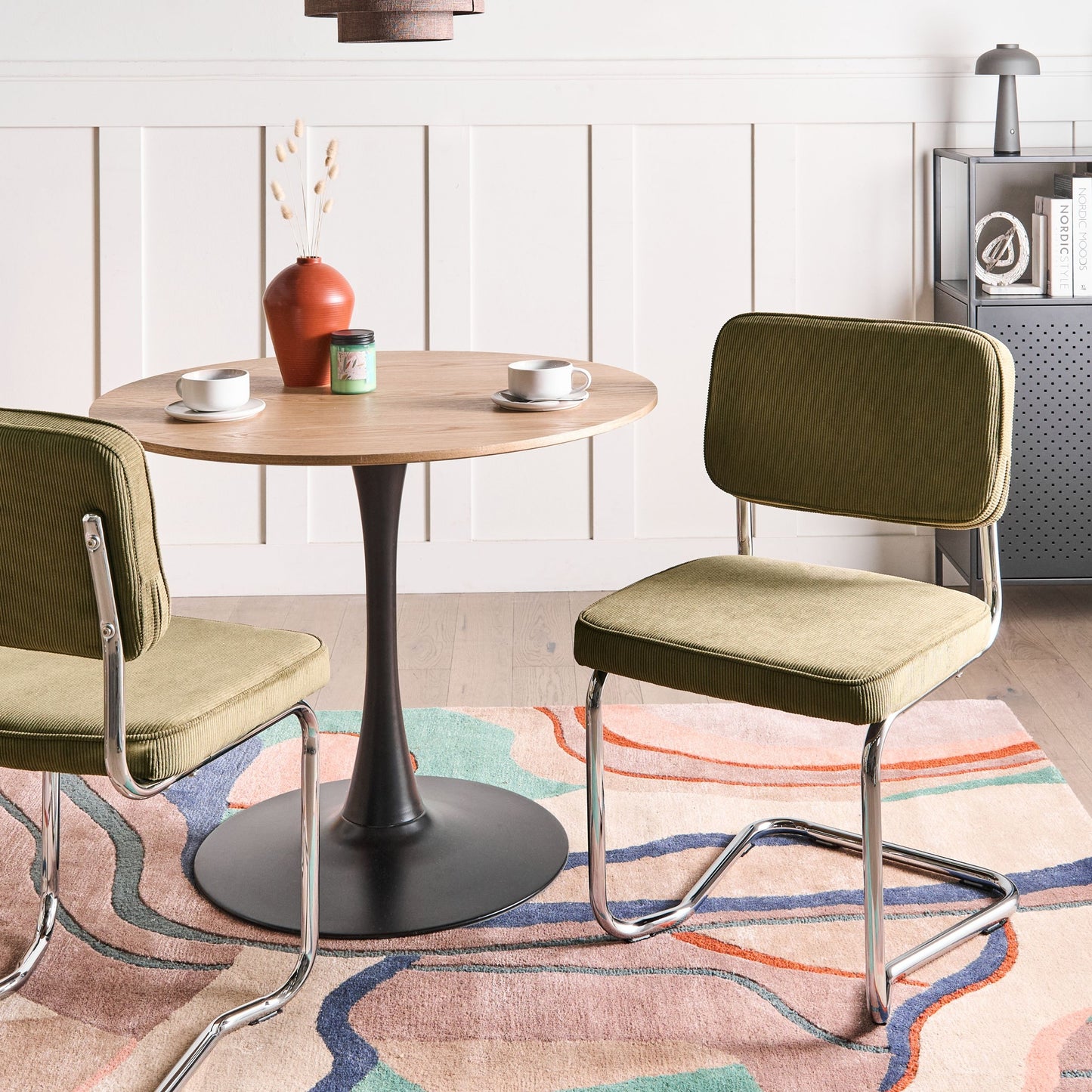 Olive Green Corduroy Dining Chairs Set Of 2 Iron Legs