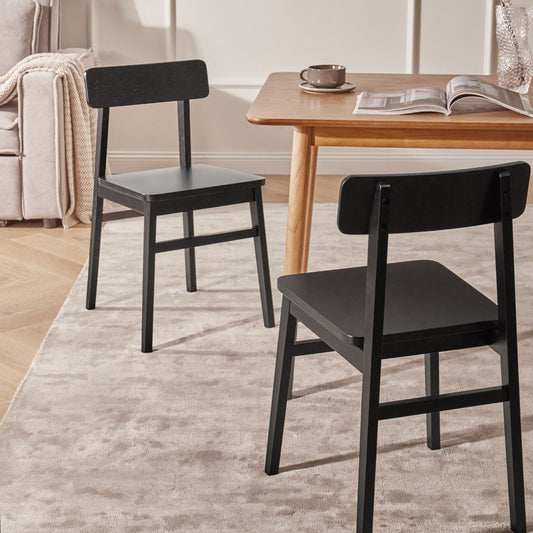 Set Of 2 Black Rubber Wood Frame Dining Chairs In Traditional Style Furniture