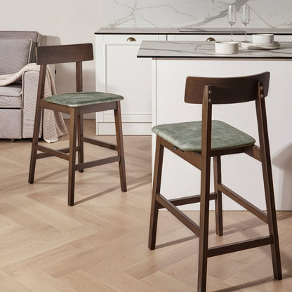 Home Two Bar Chairs Dark Brown And Green Rubberwood Seats