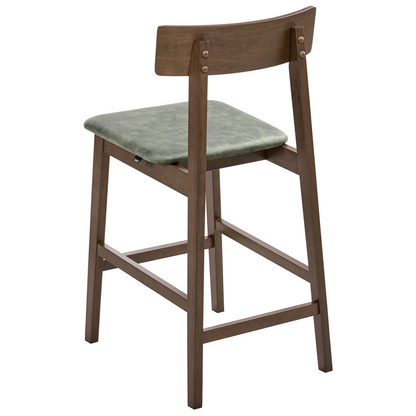 Home Two Bar Chairs Dark Brown And Green Rubberwood Seats