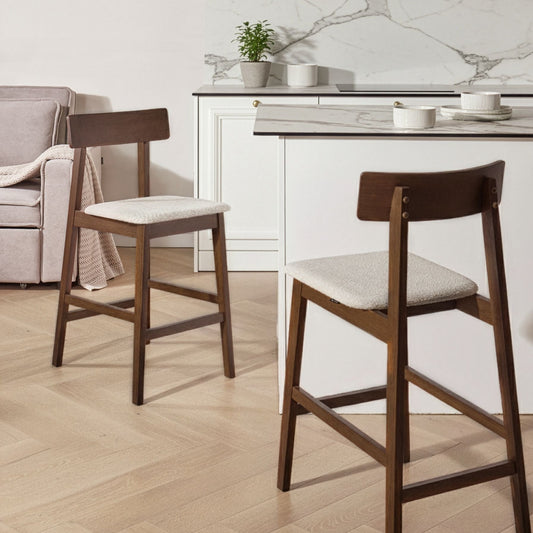Bar Chairs Set of 2 Dark Brown Taupe Retro Rubberwood Seats
