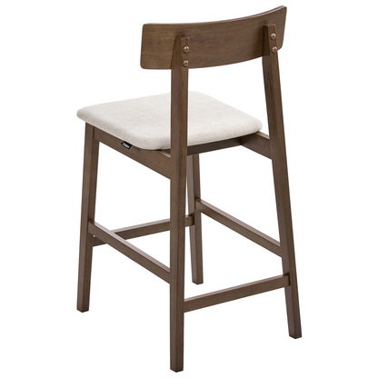 Bar Chairs Set of 2 Dark Brown Taupe Retro Rubberwood Seats