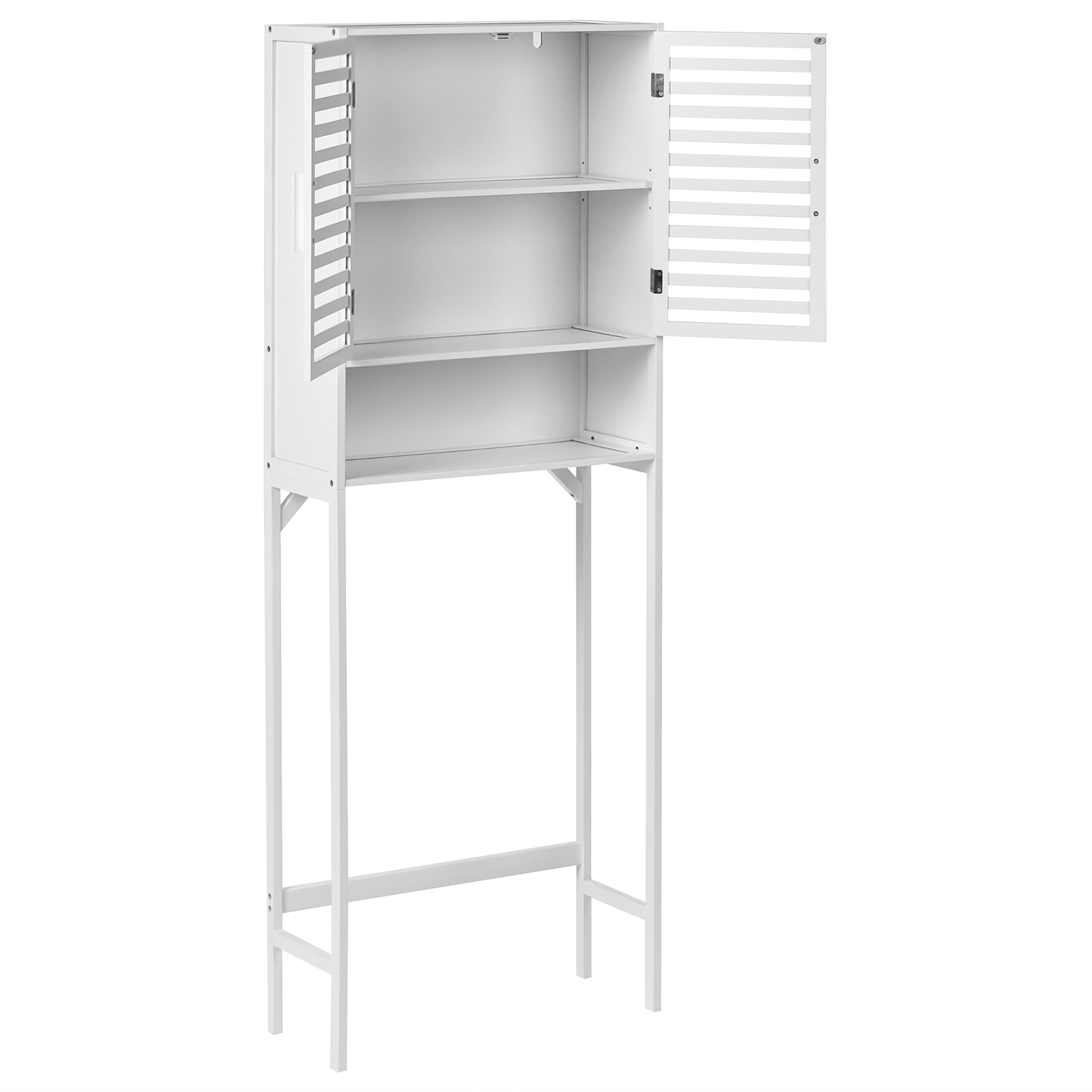 Three Shelf Over The Washer Cabinet In White Bamboo Minimalist Bathroom Storage